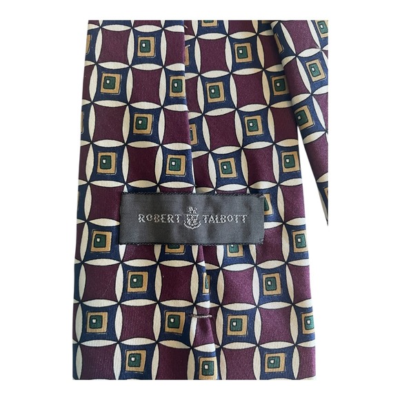 Robert Talbott Silk Tie Purple Green Geometric Wide Hand Sewn in USA Finest Silk - Picture 2 of 4